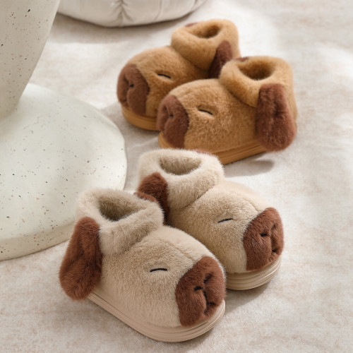 卡皮巴拉親子棉拖鞋女冬季厚底室內家居家用可愛毛絨防滑兒童棉拖