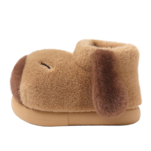 卡皮巴拉親子棉拖鞋女冬季厚底室內家居家用可愛毛絨防滑兒童棉拖