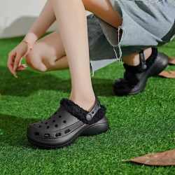 2025秋冬棉拖鞋女加絨增高洞洞鞋外穿厚底冬天外穿保暖防滑棉鞋潮