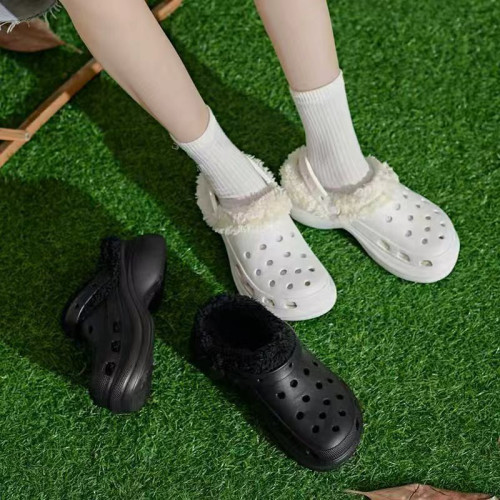 2025秋冬棉拖鞋女加絨增高洞洞鞋外穿厚底冬天外穿保暖防滑棉鞋潮