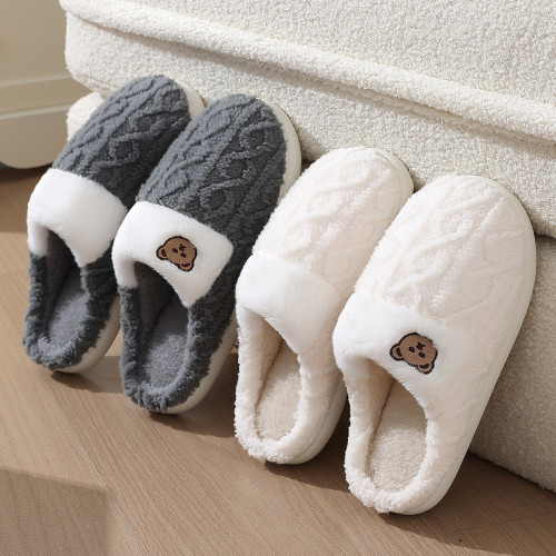 小熊棉拖鞋女秋冬季家居室內情侶家用軟底防滑毛絨保暖棉拖男 小熊棉拖鞋女秋冬季家居室內情侶家用軟底防滑毛絨保暖棉拖男