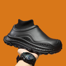 冬季鞋女外穿輪胎底防滑厚底棉拖 加絨加厚eva保暖一腳蹬情侶棉鞋