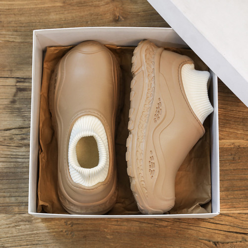 冬季鞋女外穿輪胎底防滑厚底棉拖 加絨加厚eva保暖一腳蹬情侶棉鞋