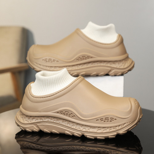 冬季鞋女外穿輪胎底防滑厚底棉拖 加絨加厚eva保暖一腳蹬情侶棉鞋