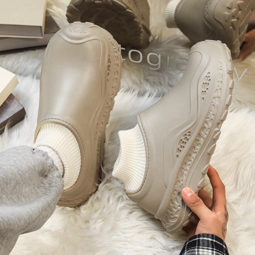 冬季鞋女外穿輪胎底防滑厚底棉拖 加絨加厚eva保暖一腳蹬情侶棉鞋