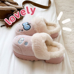 可愛卡通厚底增高棉拖鞋女款冬季2025新款外穿毛絨保暖包頭拖鞋女