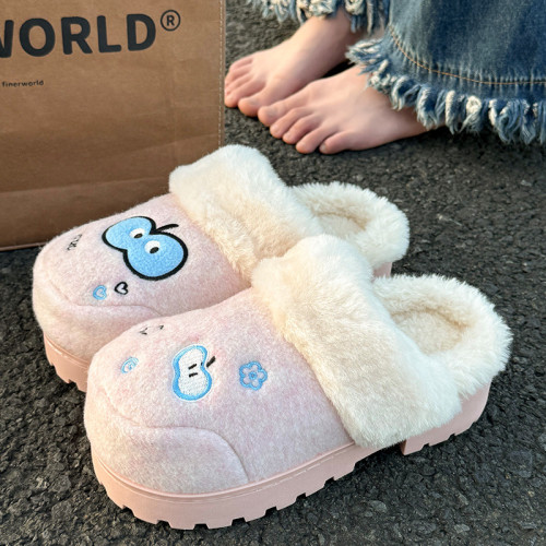 可愛卡通厚底增高棉拖鞋女款冬季2025新款外穿毛絨保暖包頭拖鞋女 可愛卡通厚底增高棉拖鞋女款冬季2025新款外穿毛絨保暖包頭拖鞋女