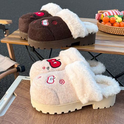 可愛卡通厚底增高棉拖鞋女款冬季2025新款外穿毛絨保暖包頭拖鞋女 可愛卡通厚底增高棉拖鞋女款冬季2025新款外穿毛絨保暖包頭拖鞋女