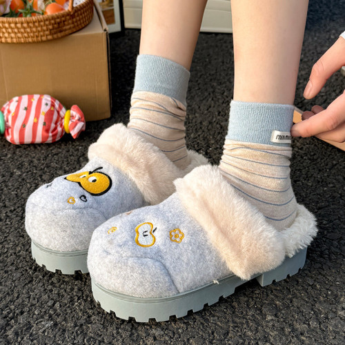 可愛卡通厚底增高棉拖鞋女款冬季2025新款外穿毛絨保暖包頭拖鞋女 可愛卡通厚底增高棉拖鞋女款冬季2025新款外穿毛絨保暖包頭拖鞋女
