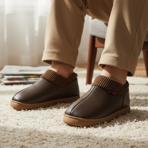 中老年棉拖鞋男冬季保暖加絨外穿防滑防水耐磨軟底包跟棉拖女