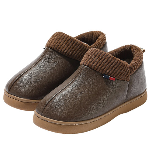 中老年棉拖鞋男冬季保暖加絨外穿防滑防水耐磨軟底包跟棉拖女