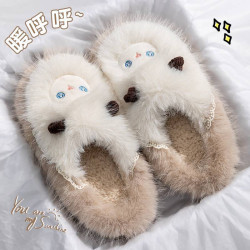 踩屎感棉拖鞋女2025新款秋冬季室內家居卡通可愛厚底保暖毛絨拖鞋