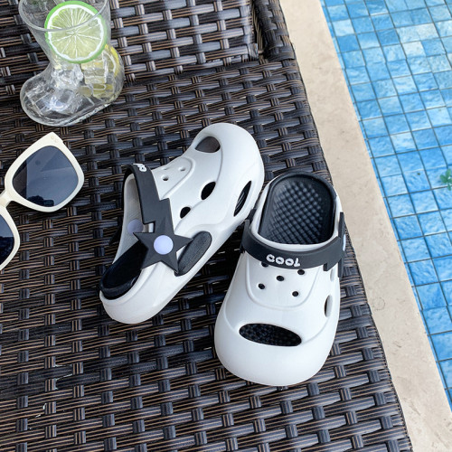 洞洞鞋男童夏季踩屎感女孩厚底防滑拖鞋外穿沙灘包頭兩用涼拖兒童