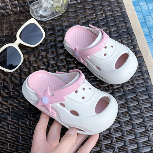 洞洞鞋男童夏季踩屎感女孩厚底防滑拖鞋外穿沙灘包頭兩用涼拖兒童