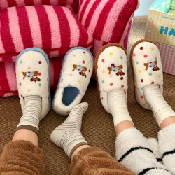 棉拖鞋女冬季斑點狗可愛卡通加絨厚底情侶居家保暖防滑棉拖鞋女士