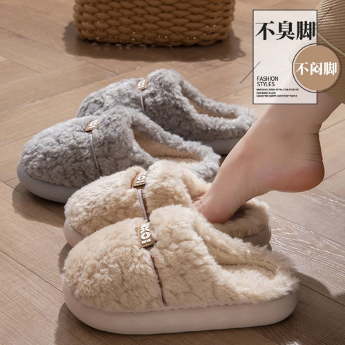 冬季毛絨保暖棉拖鞋女2025新款室內家居防滑厚底加絨情侶棉拖男士