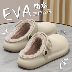 防水棉拖鞋女士2025新款秋冬季室內家居厚底保暖加絨毛毛拖鞋外穿