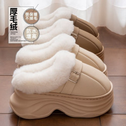 8.0cm厚底增高防水棉拖鞋女款冬季2025新款外穿保暖加絨室內防滑