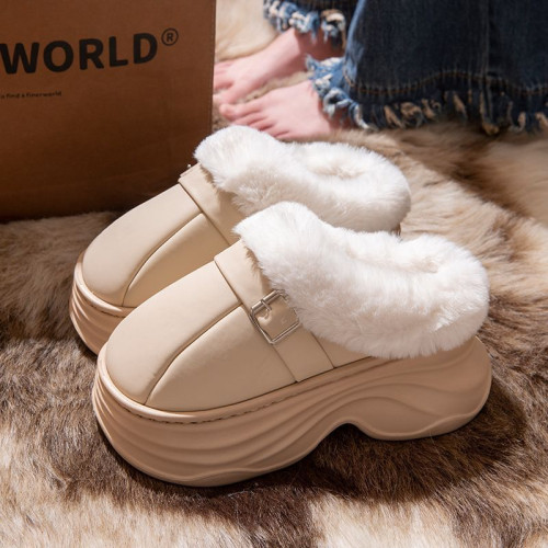 8.0cm厚底增高防水棉拖鞋女款冬季2025新款外穿保暖加絨室內防滑