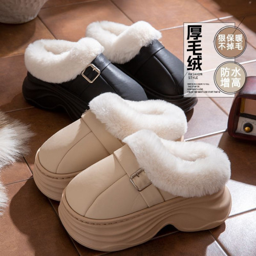 8.0cm厚底增高防水棉拖鞋女款冬季2025新款外穿保暖加絨室內防滑