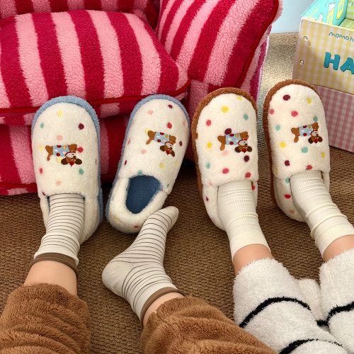 棉拖鞋女冬季斑點狗可愛卡通加絨厚底情侶居家保暖防滑棉拖鞋女士