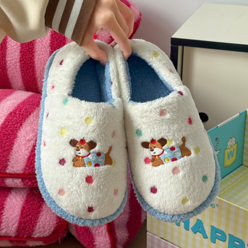 棉拖鞋女冬季斑點狗可愛卡通加絨厚底情侶居家保暖防滑棉拖鞋女士