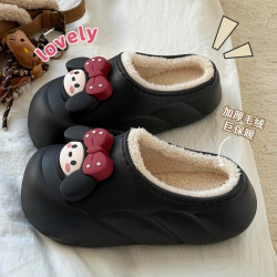 防水棉拖鞋女士2025新款秋冬季可愛室內家居毛絨保暖厚底包跟棉鞋