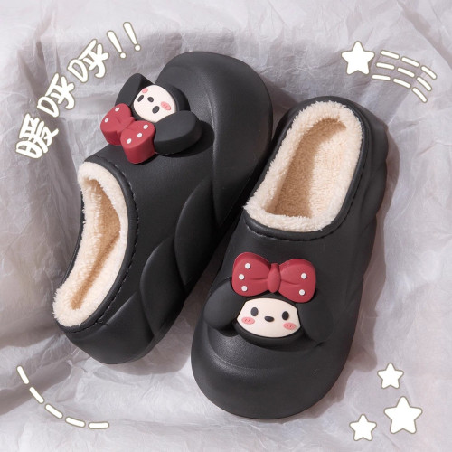 防水棉拖鞋女士2025新款秋冬季可愛室內家居毛絨保暖厚底包跟棉鞋