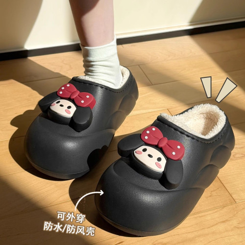 防水棉拖鞋女士2025新款秋冬季可愛室內家居毛絨保暖厚底包跟棉鞋