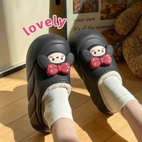 防水棉拖鞋女士2025新款秋冬季可愛室內家居毛絨保暖厚底包跟棉鞋