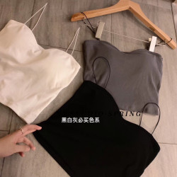 油畫少女吊帶美背莫代爾螺紋棉吊帶內衣隱形帶純棉背心裹胸抹胸女