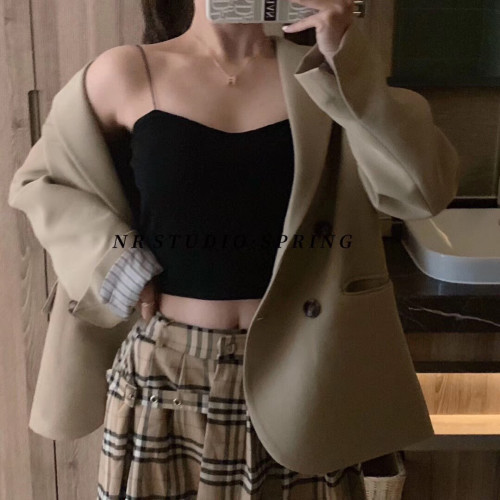 油畫少女吊帶美背莫代爾螺紋棉吊帶內衣隱形帶純棉背心裹胸抹胸女