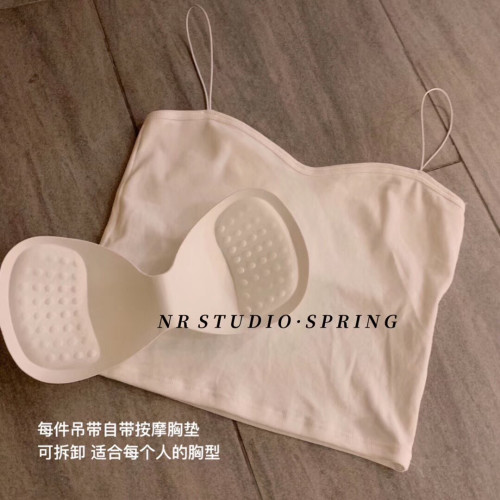 油畫少女吊帶美背莫代爾螺紋棉吊帶內衣隱形帶純棉背心裹胸抹胸女