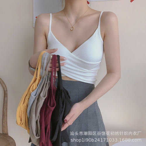 夏季網紅小心機裹胸交叉小吊帶背心女外穿百搭修身短款內搭美背女
