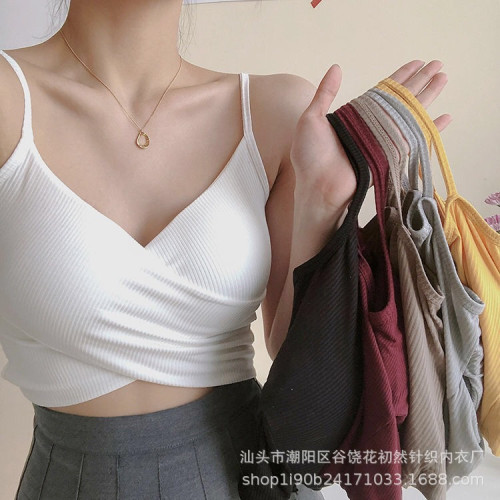 夏季網紅小心機裹胸交叉小吊帶背心女外穿百搭修身短款內搭美背女