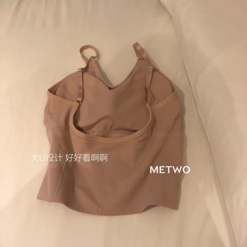 METWO日系淺色系長款卡卡大U美背裹胸無鋼圈可調節吊帶背心內衣女