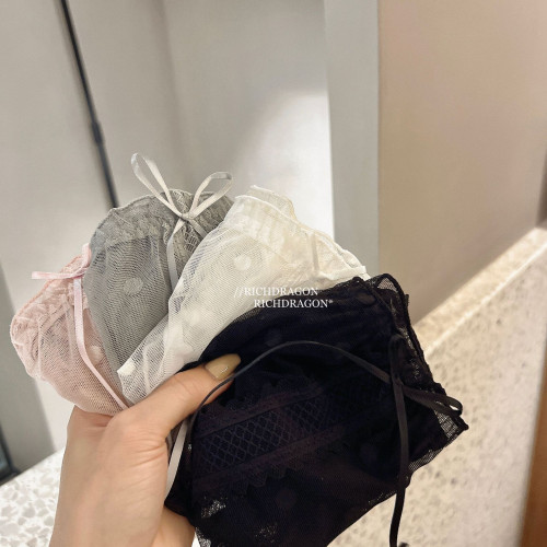 安婷露少女心爆棚性感甜美蕾絲內褲女士中腰半透明日系圓點三角褲