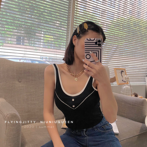 爆款紐紐女王背心 韓版ins風露背帶胸墊吊帶女夏外穿修身打底美背
