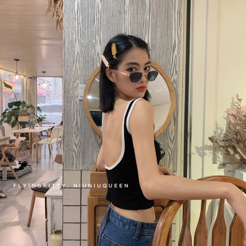 爆款紐紐女王背心 韓版ins風露背帶胸墊吊帶女夏外穿修身打底美背