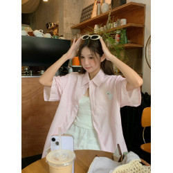 襯衫條紋防曬衫女夏薄款通勤法式上衣外套韓系女裝高立體圖案