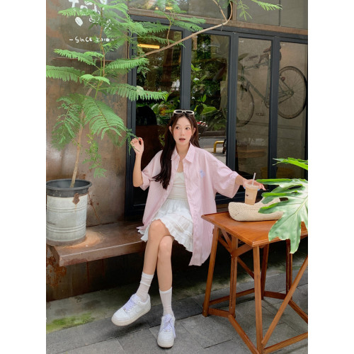 襯衫條紋防曬衫女夏薄款通勤法式上衣外套韓系女裝高立體圖案