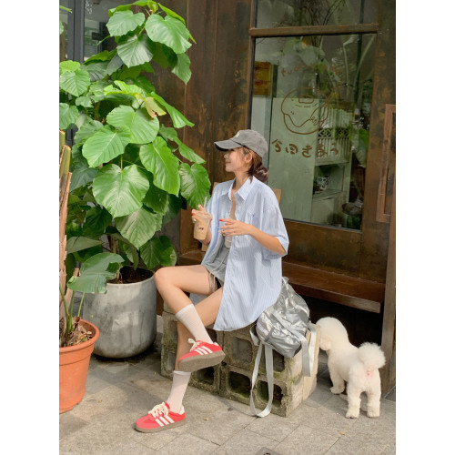 襯衫條紋防曬衫女夏薄款通勤法式上衣外套韓系女裝高立體圖案