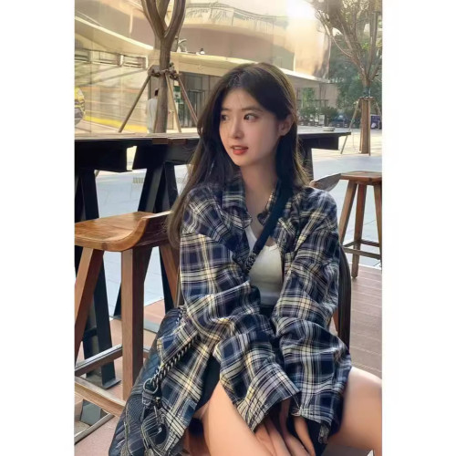 日系夏裝女裝格子襯衫薄防曬衫外搭開衫爆款罩衫法式休閒