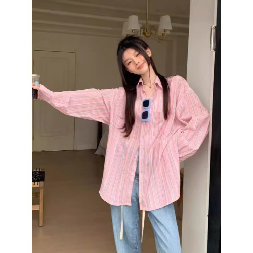 上衣女夏條紋襯衫薄款防曬罩衫女裝通勤法式小衫設長袖