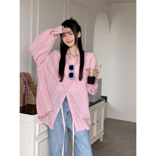 上衣女夏條紋襯衫薄款防曬罩衫女裝通勤法式小衫設長袖