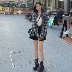 秋季日系格紋襯衫女薄防曬衫開衫通勤法式罩衫大碼外套上百搭