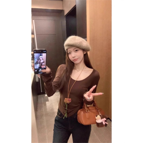 椰油親膚自發熱辣妹風T恤秋季保暖內搭打底衫長袖收腰修身上