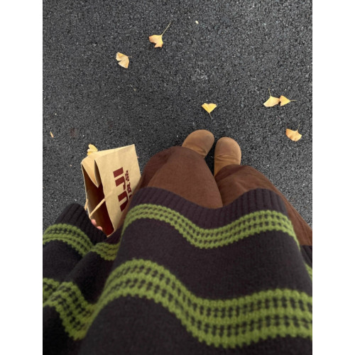 韓系綠色條紋撞色毛衣女秋冬高級感寬松慵懶風軟糯內搭針織衫上衣