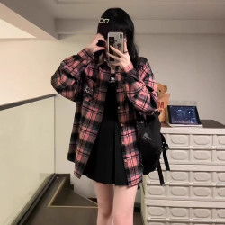 日系秋裝女裝格紋襯衣薄防曬衫外搭外套法式罩衫通勤休閒外搭