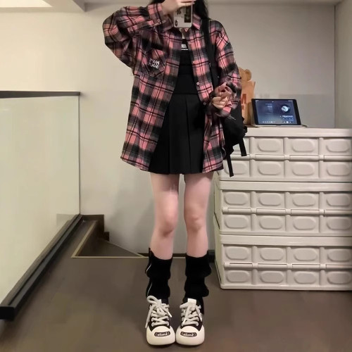 日系秋裝女裝格紋襯衣薄防曬衫外搭外套法式罩衫通勤休閒外搭